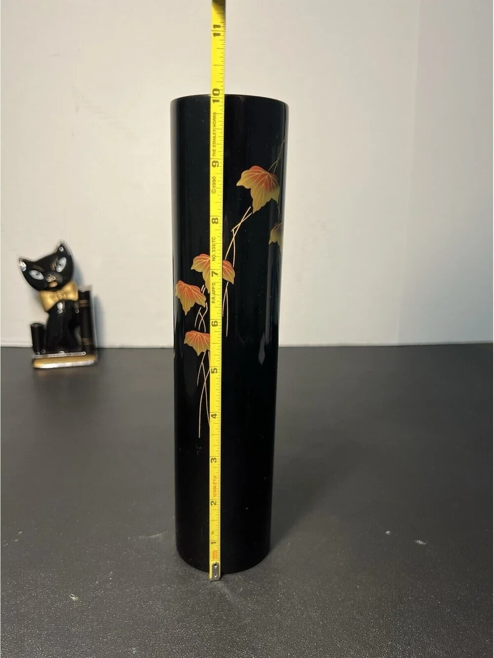 Wajima Nuri Oke 1970s Urushi Lacquer Ikebana Vase Autumn Maple Maki-e, 2.5x10”